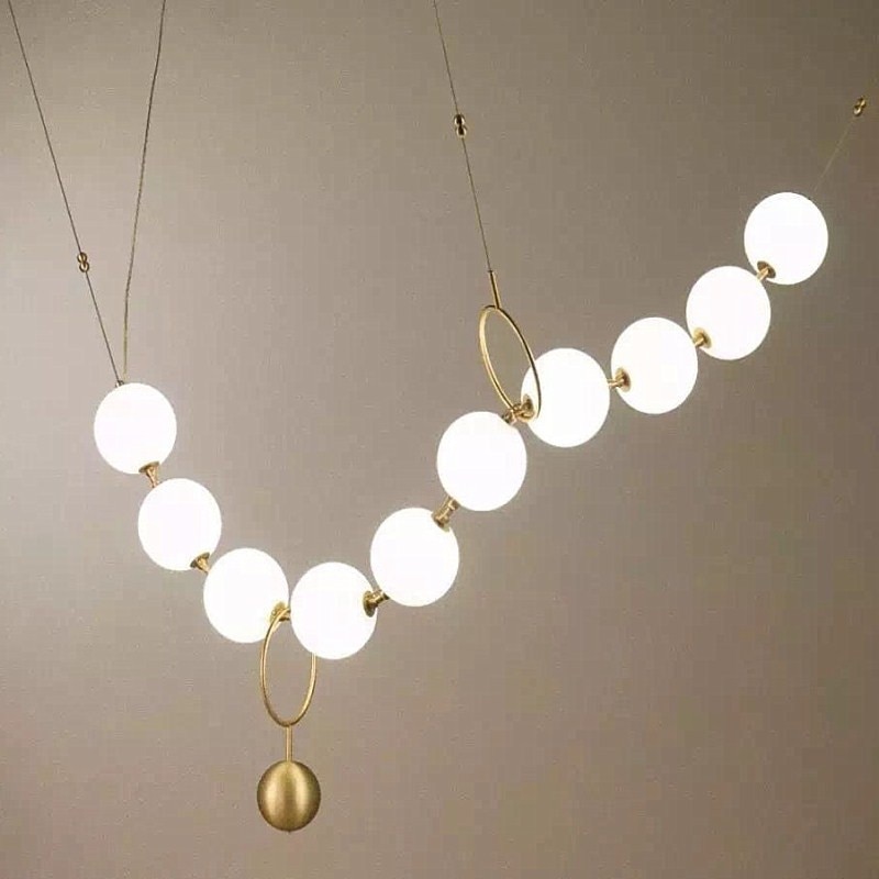 Modern White Glass Ball Pendant Lamp For Restaurant Hall Creative Necklace Design Decro Light Fixtures With 8 Bulbs