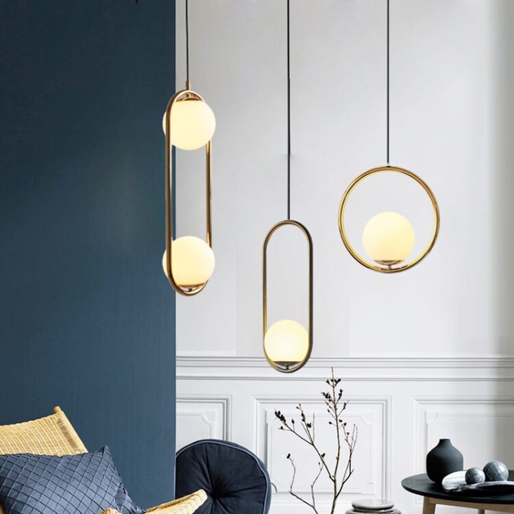 Nordic Design Glass Ball Chandelier Creative Studio Living Room Bedside Hanging Lights Ailse Coffee Shop Light With Led Bulbs 2