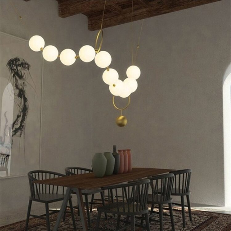 Modern White Glass Ball Pendant Lamp For Restaurant Hall Creative Necklace Design Decro Light Fixtures With 8 Bulbs 3