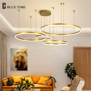 Minimalist Modern Led Chandelier Home Lighting Brushed Rings Ceiling Mounted Chandelier Lighting Hanging Lamp Gold&Coffee color
