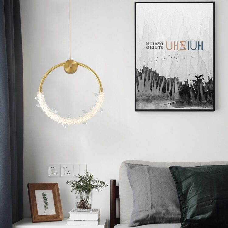 Modern copper household chandelier Nordic personality round dining room bedroom light luxury design bedside lamp 4
