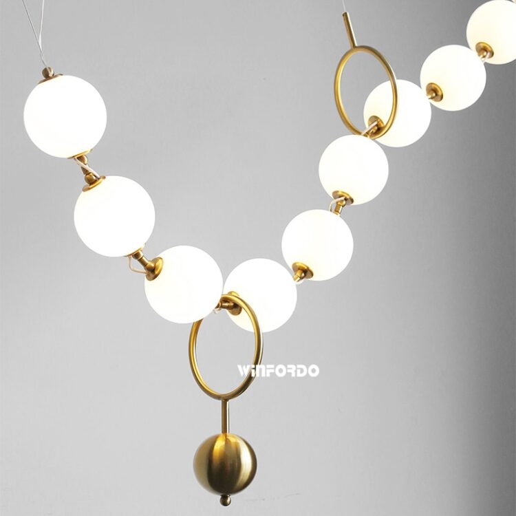 Modern White Glass Ball Pendant Lamp For Restaurant Hall Creative Necklace Design Decro Light Fixtures With 8 Bulbs 4