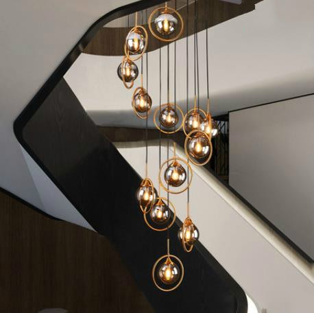 Nordic staircase long chandelier villa modern simple living room creative dining room revolving duplex light luxury Chandelier 2