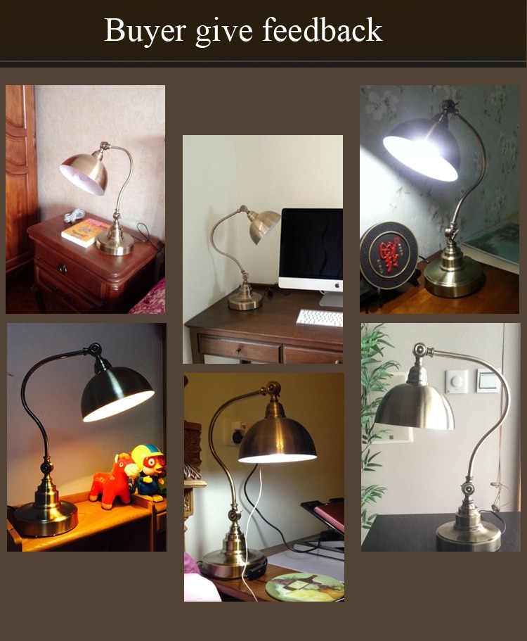LED Work Lamp Lighting Office Desk Lamp Europe Style Bronze Vintage Table Lamps Reading Study Room Table Light Work Lamp Bureau 8