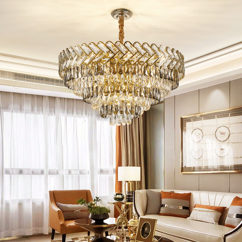 Light luxury led crystal chandelier living room lamp simple atmosphere smart dining room lamp round bedroom lamp
