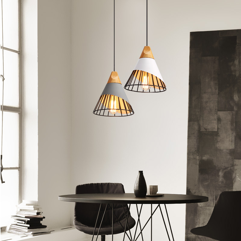 Modern minimalist bedroom bedside living room metal wood black/white pendant lamp