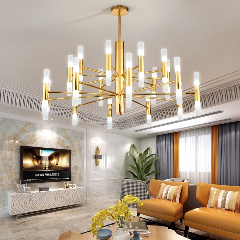 Nordic postmodern minimalist light luxury led gold iron 40 head dining room bedroom living room chandelier