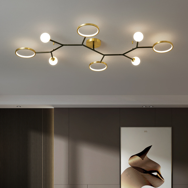 N-Lighten Nordic postmodern bedside bedroom living room long Acrylic crystlal gold black LED celling Chandelier