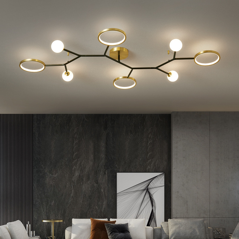 N-Lighten Nordic postmodern bedside bedroom living room long Acrylic crystlal gold black LED celling Chandelier