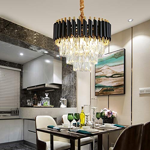 Gold Black Tube Stainless Steel Crystal Pendant Chandeliers