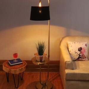 Soomin Black Fabric Shade Floor Lamp with Brass Base