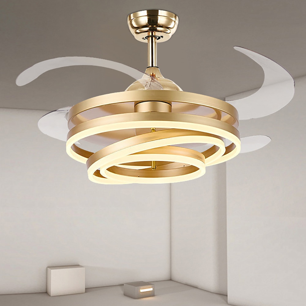 Modern golden acrylic ring Ceiling Fan Remote Control Led chandelier for Bedroo living roomm
