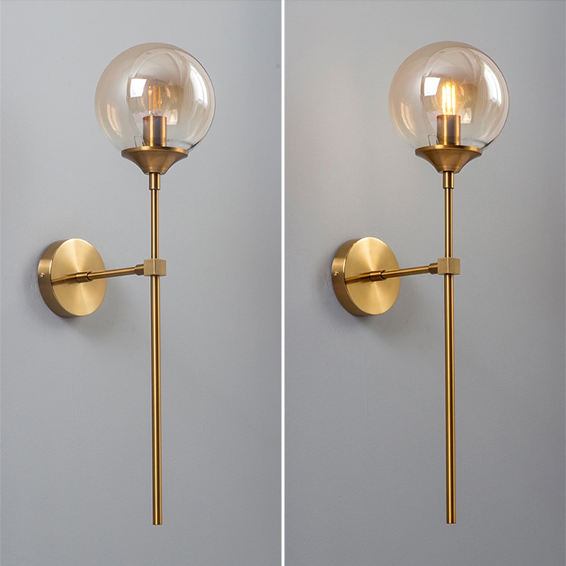 N-Lighten Modern Style Glass Globe Long Stick Sleek Wall Light for Bedroom Living Room Wall Sconce