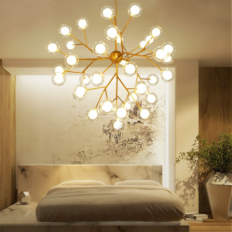 Postmodern Nordic minimalist bedroom living room dining room glass ball golden chandelier