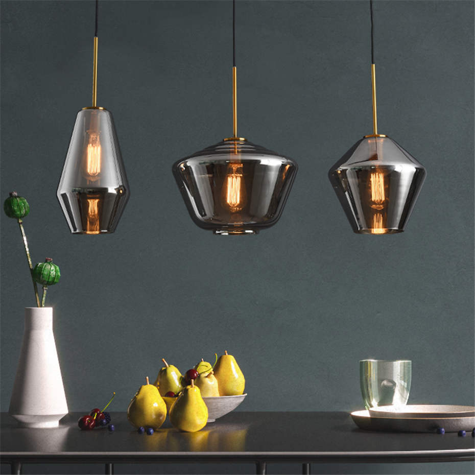 postmodern Smoke gray glass Fish tank pendant lights for dining room villa living room luxury hanging lamp loft light