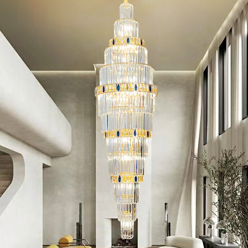 Duplex Building Spiral Staircase Crystal Long Chandelier Post-modern Commercial Hotel Lobby Exhibition Hall Light Luxury Light