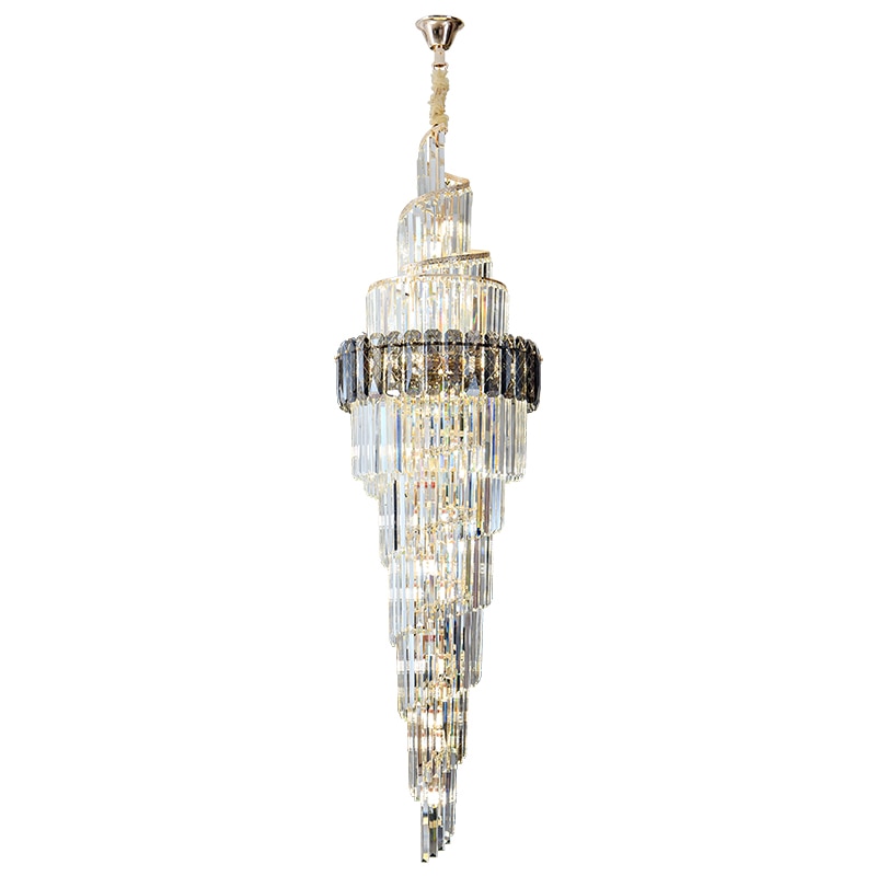 Postmodern Luxary K9Crystal LED Hollow Spiral Chandelier For Staircase Luxury Villa Duplex Hotel