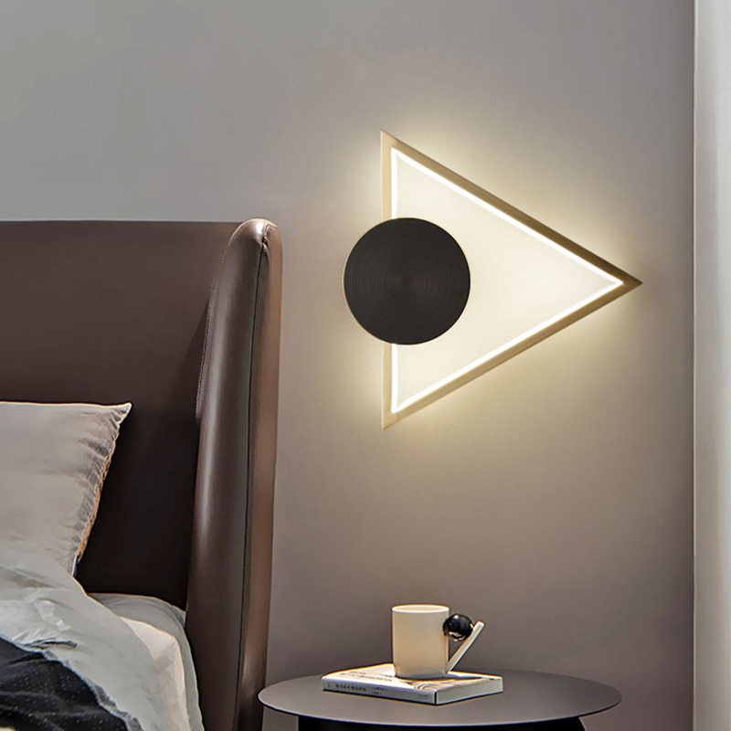 Modern copper Black triangle black circle LED wall lamp for bedroom, bedside, living room, TV background