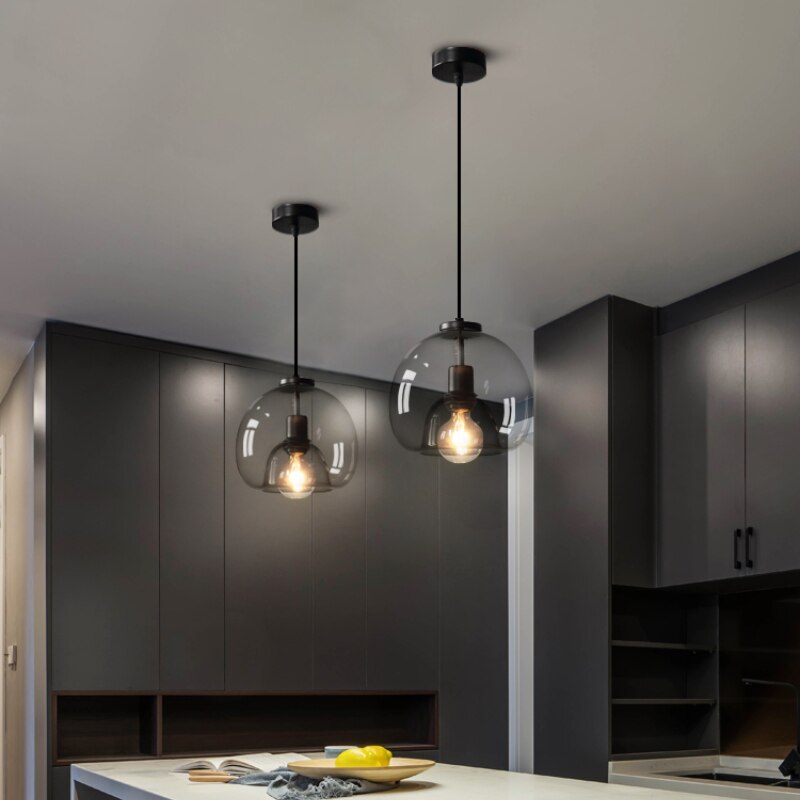 Glass LED Ceiling Chandelier E27 Black Pendant Lamp For Living Room Dining Table Kitchen Bedroom Modern Gray Art Hanging Light
