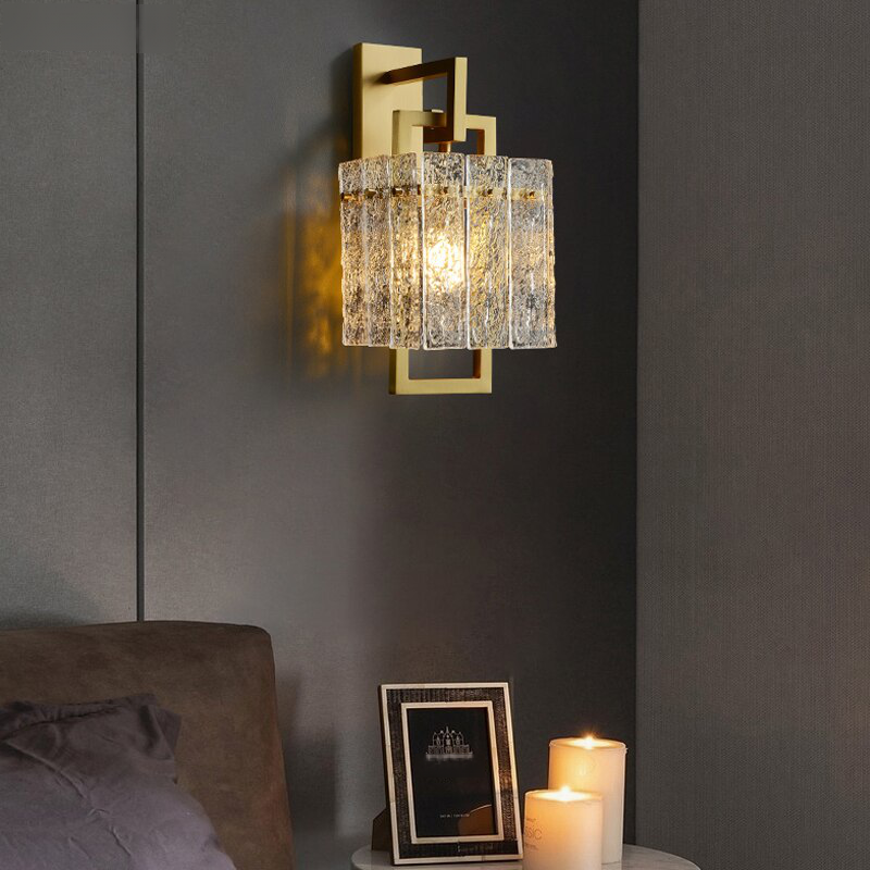 Modern Style Light Fixture Water Ripple Glass Wall Lamp In Brass finish Beside Led Wall Sconce