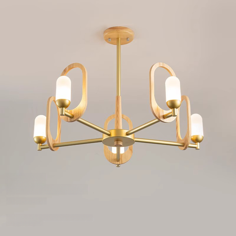 N-Lighten New Modern Minimalist Gold Finish Body with wodden Chandelier For Living Room Bedroom