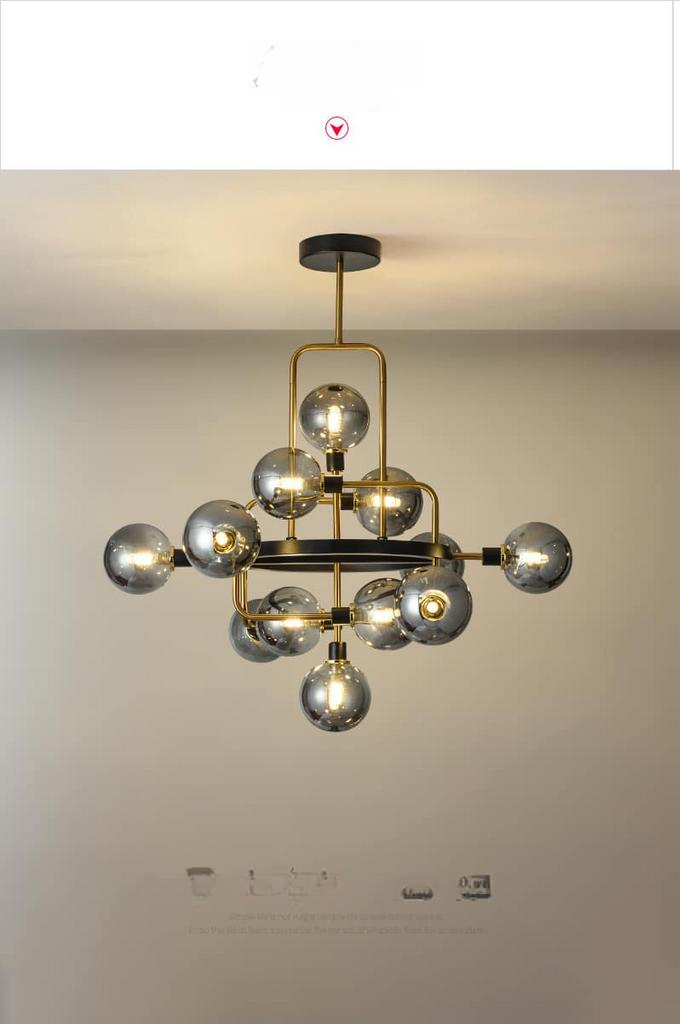 N-Lighten New Modern disign smoky Glass gold black body 12-head chandelier For Living room Bedroom Hall Dining area
