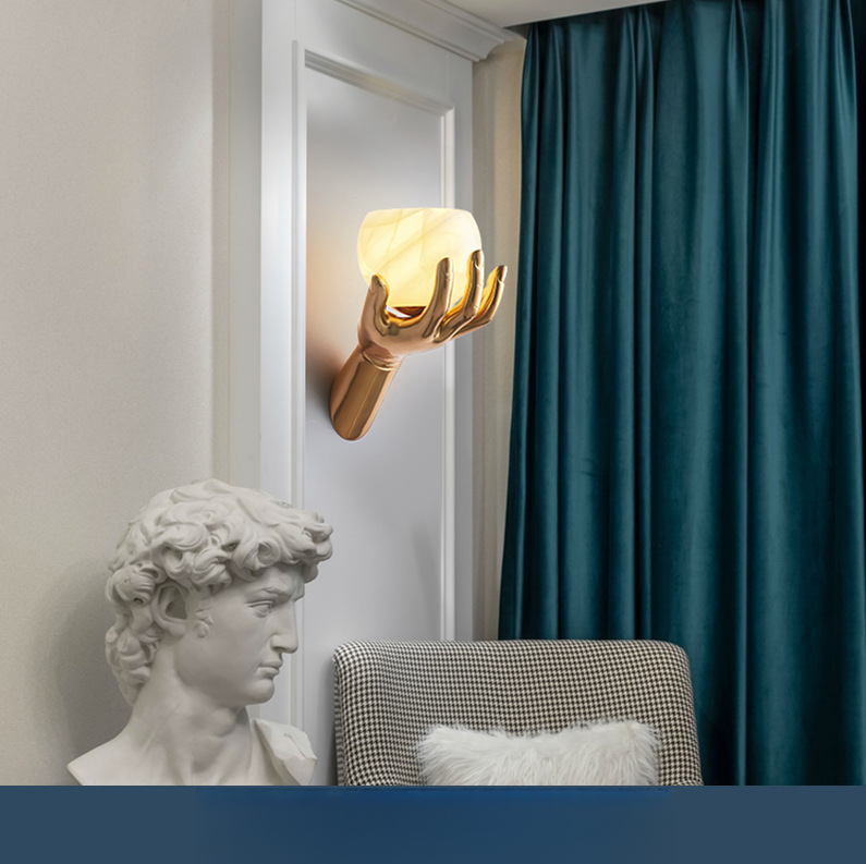 N-Lighten Modern Geometric Golden Hand with Milky Glass LED Wall Light/Pendant Light Fixture for Home Decor and Ambiance