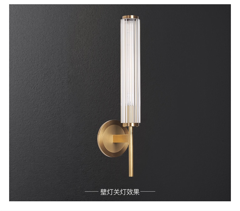 Modern cylendrical glass shade Brass finish wall lamp for Luxury Living Room bedroom