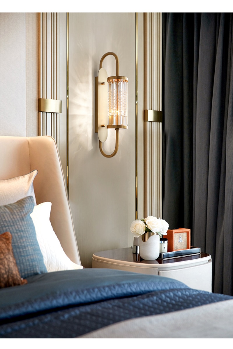 Modern minimalist bedside bedroom living room golden crystal wall lamp
