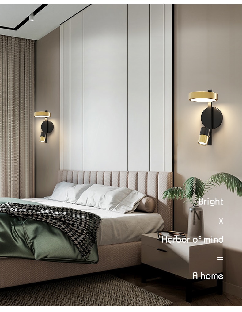 Modern style golden black spot light LED Wall Lamp for bedside Bedroom Living room Staircase Study room Reading Lamp