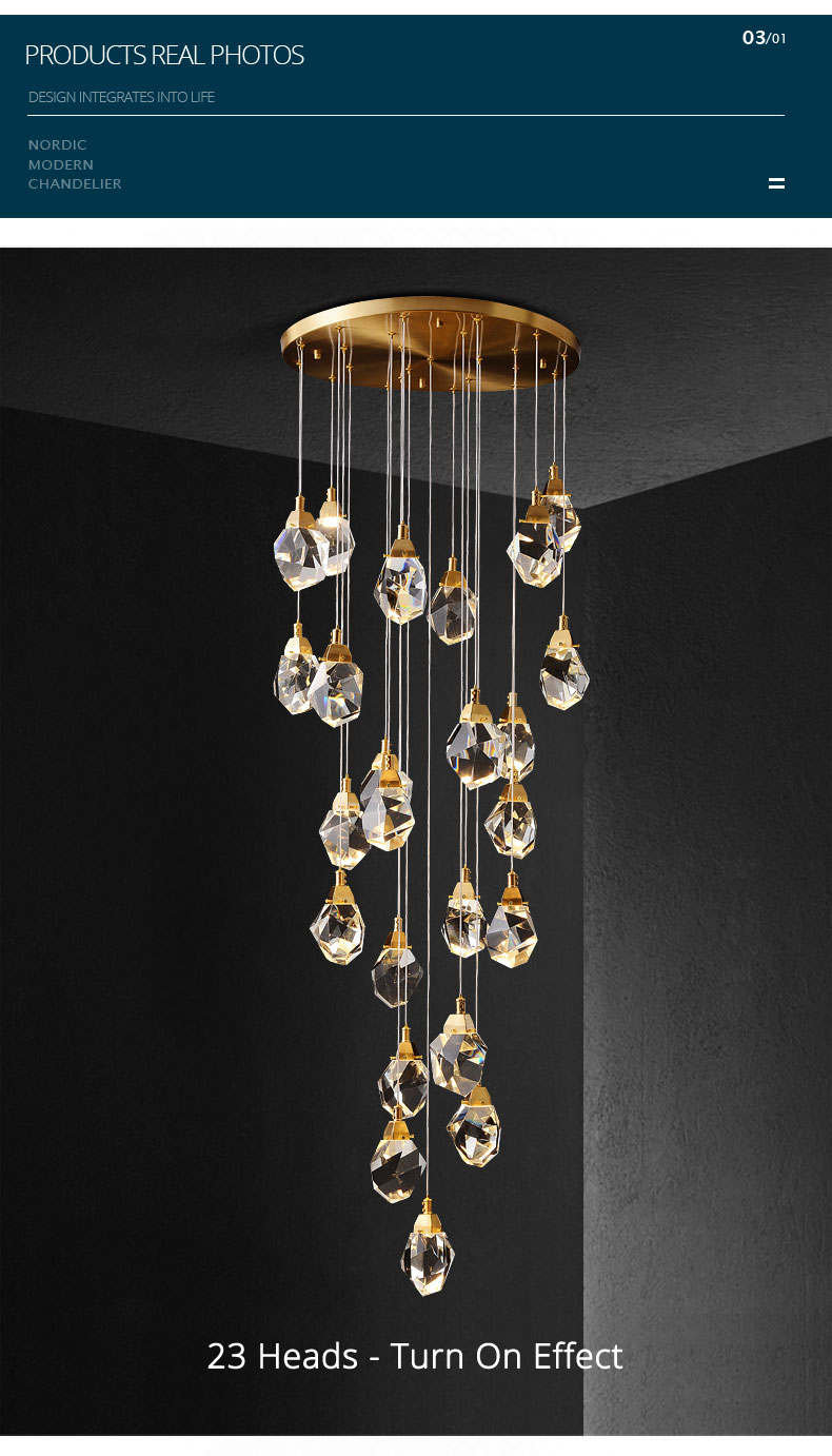 Luxury diamond crystal chandelier staircase large living room hall chandelier lighting golden home decoration led crystal lamp-24 Heads