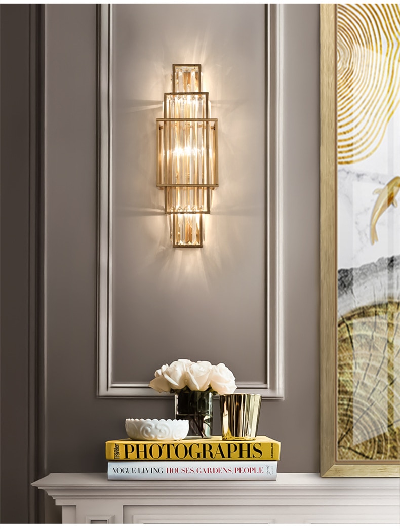Modern Luxury Gold Metal Crystal Led Wall Lights for Restaurant Villa Corridor Foyer bedroom bedside living room hall