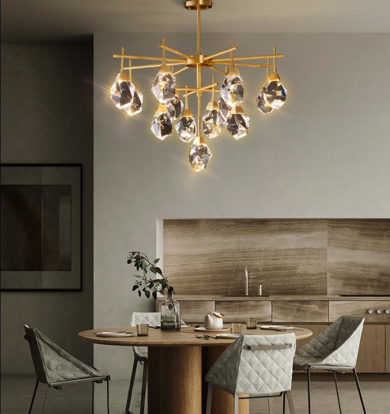 Modern Luxury Copper K9 Crystal Chandelier for Living Room Dining Room