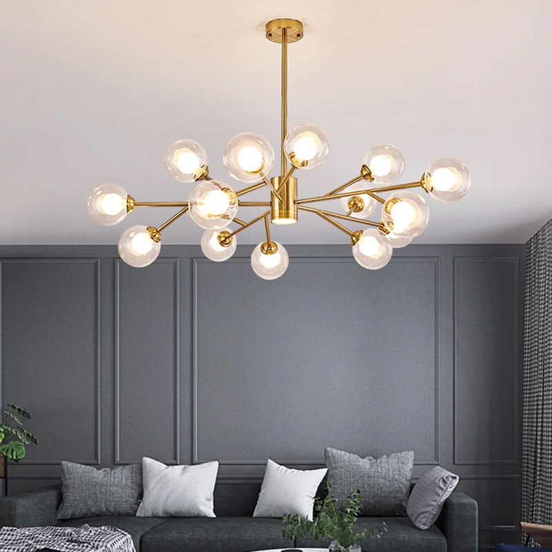 15 Head chandelier for living room bedroom dining room kitchen ceiling pendant lamp glass ball modern Nordic design G9 bulb hanging light