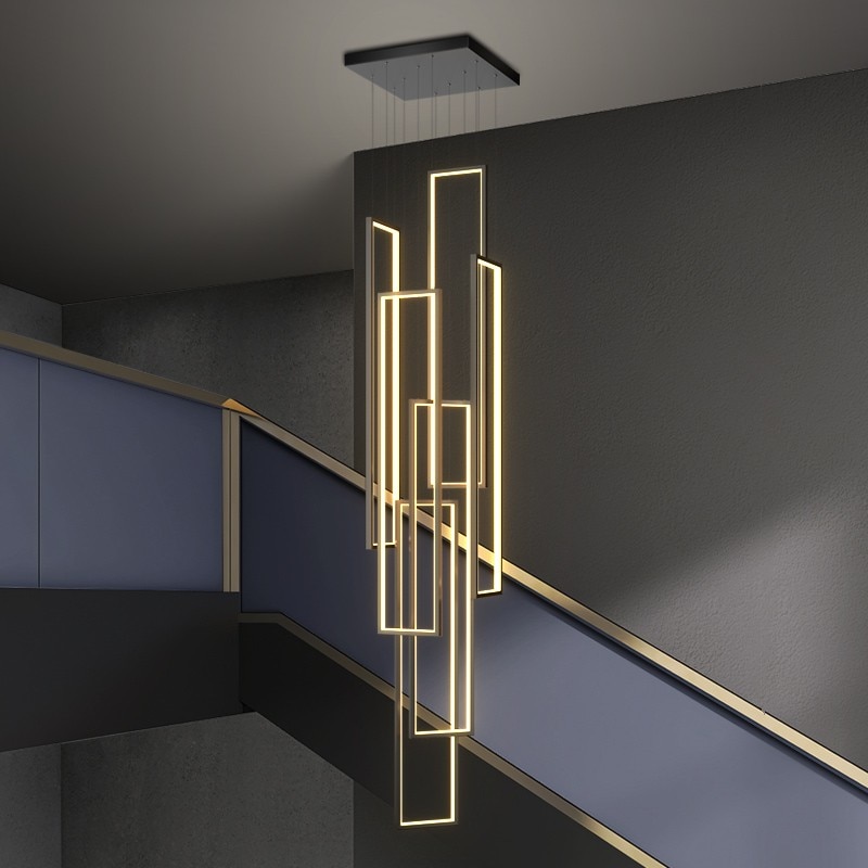 Modern minimalist rectangular LED stairs multilevel chandelier