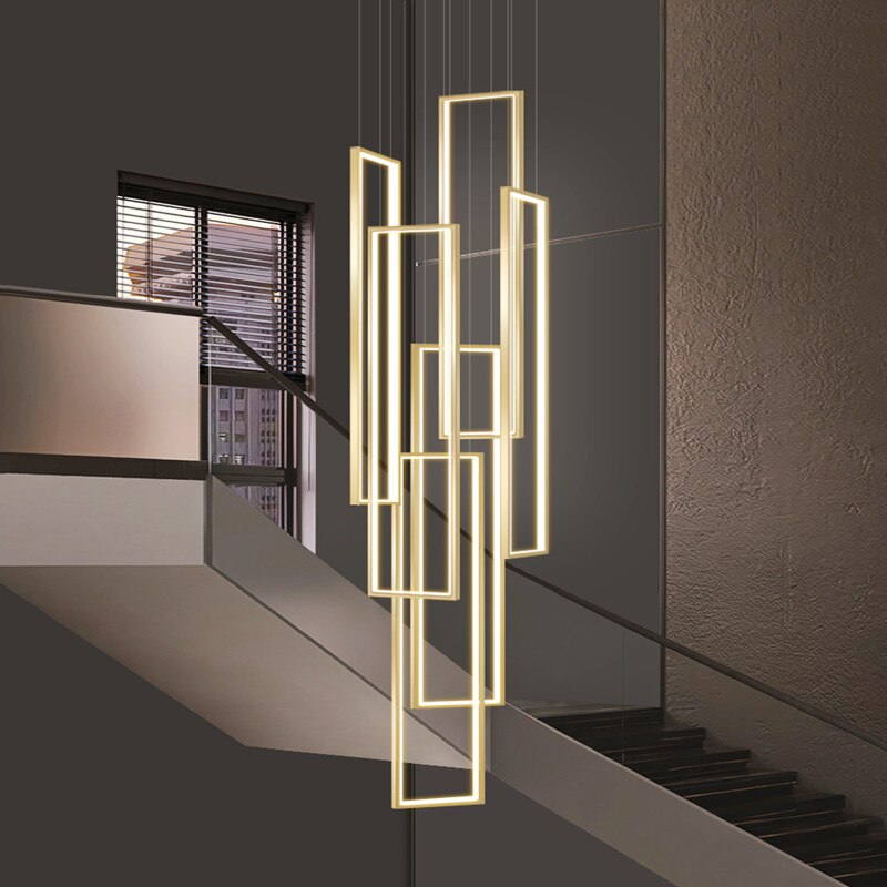 Modern minimalist rectangular LED stairs multilevel chandelier