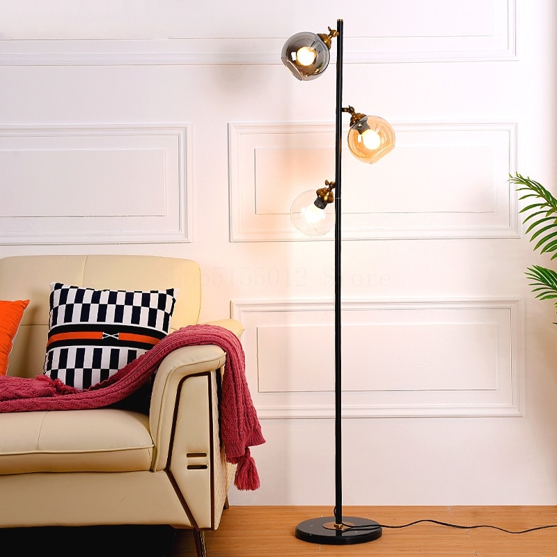 Modren style industrial glass shade floor lamp for living room bedroom room corner
