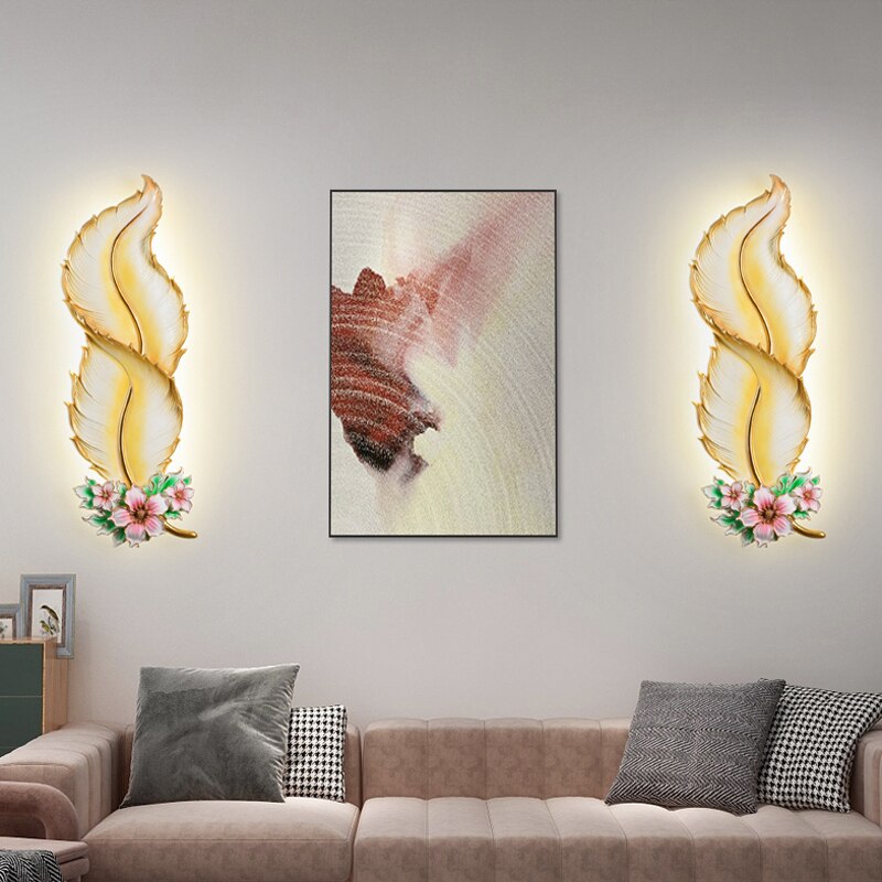 Modern wall decorative creative feather LED Wall lamp for hotel living room background wall lamp