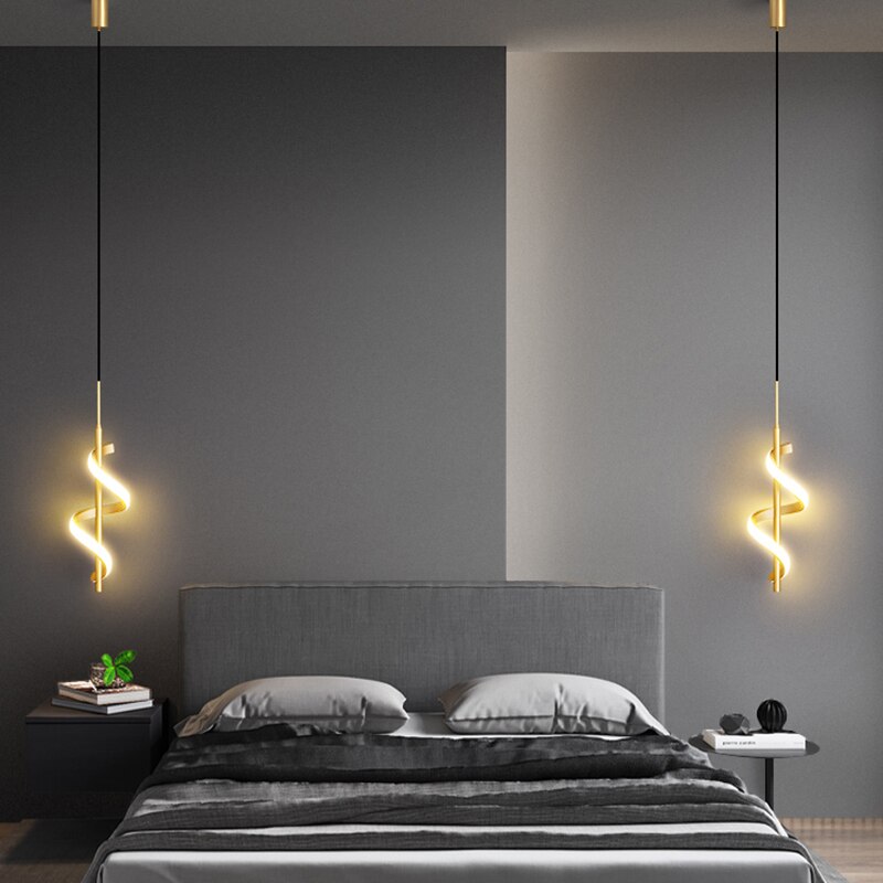 Modern minimalist gold finish acrylic curl LED Pendant Light for Bedroom, Bedside, Indoor Hanging ,living room