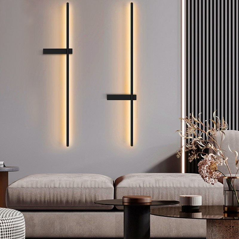 Nordic Minimalist black strip LED Wall Lamp for Living Room Bedroom Bedside