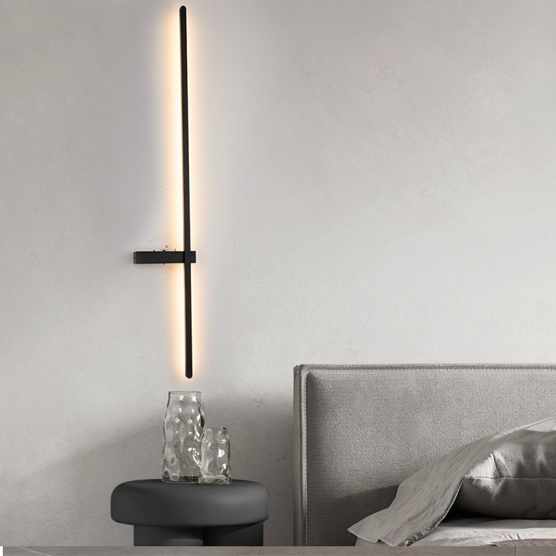 Nordic Minimalist black strip LED Wall Lamp for Living Room Bedroom Bedside
