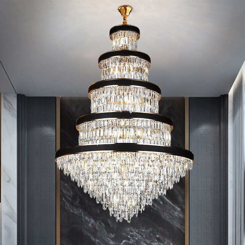 LED Modern K9 crystal chandeliers lights fixtures large long american luxury chandelier home hall stairway loft indoor lighting