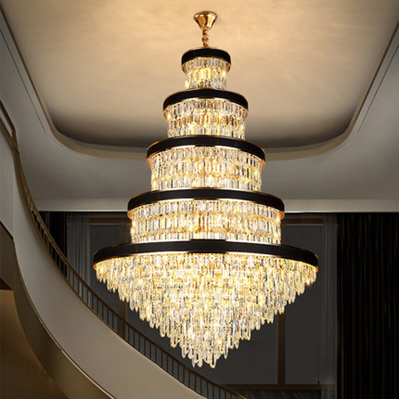 LED Modern K9 crystal chandeliers lights fixtures large long american luxury chandelier home hall stairway loft indoor lighting