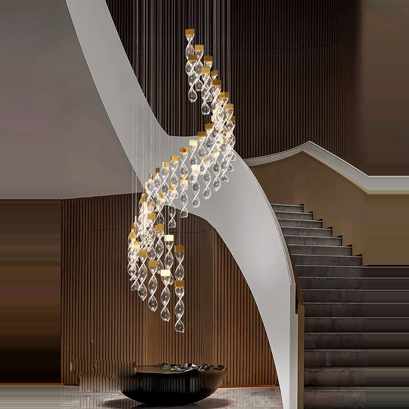 LED Postmodern chandelier lighting rectangular round gold acrylic chandelier bright suspension luminaire lamp for stair foyer