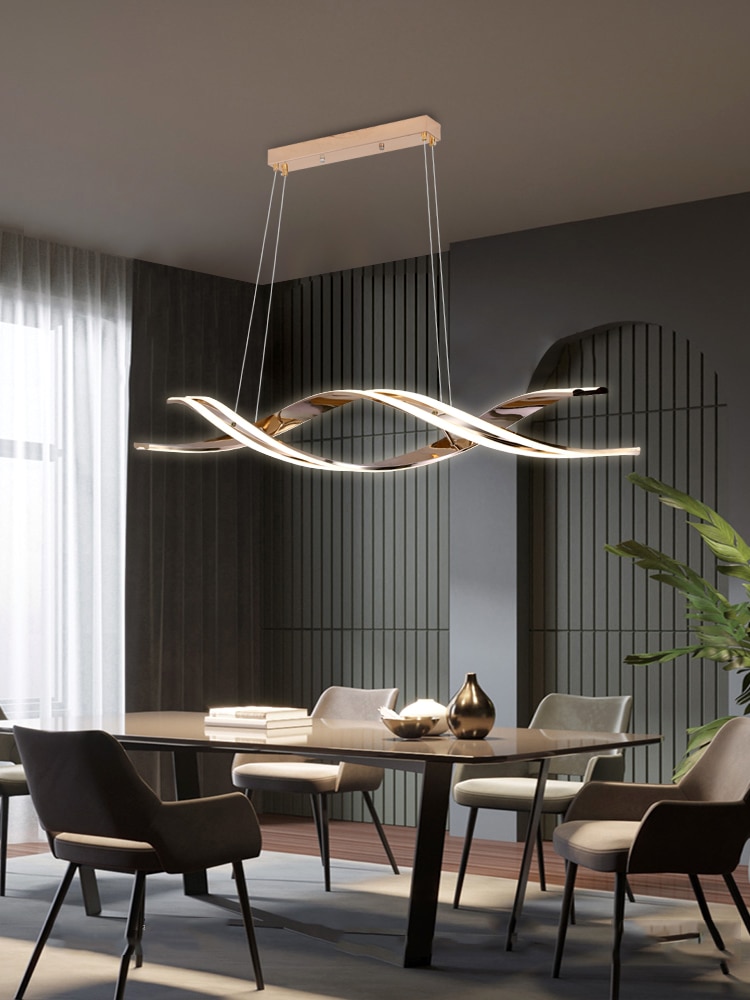 LED restaurant chandelier strip Modern Minimalist 2022 new Minimalist light luxury black long word restaurant Bar table lamp