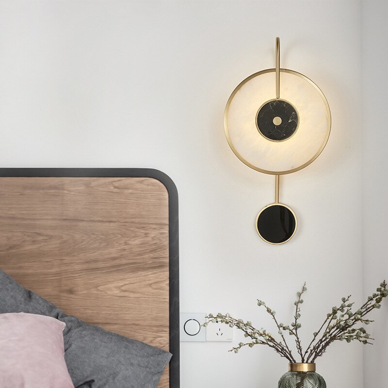Modern minimalist design LED Marble Wall Lamp in black brass finish color for Bedroom Living Room Porch Bedside