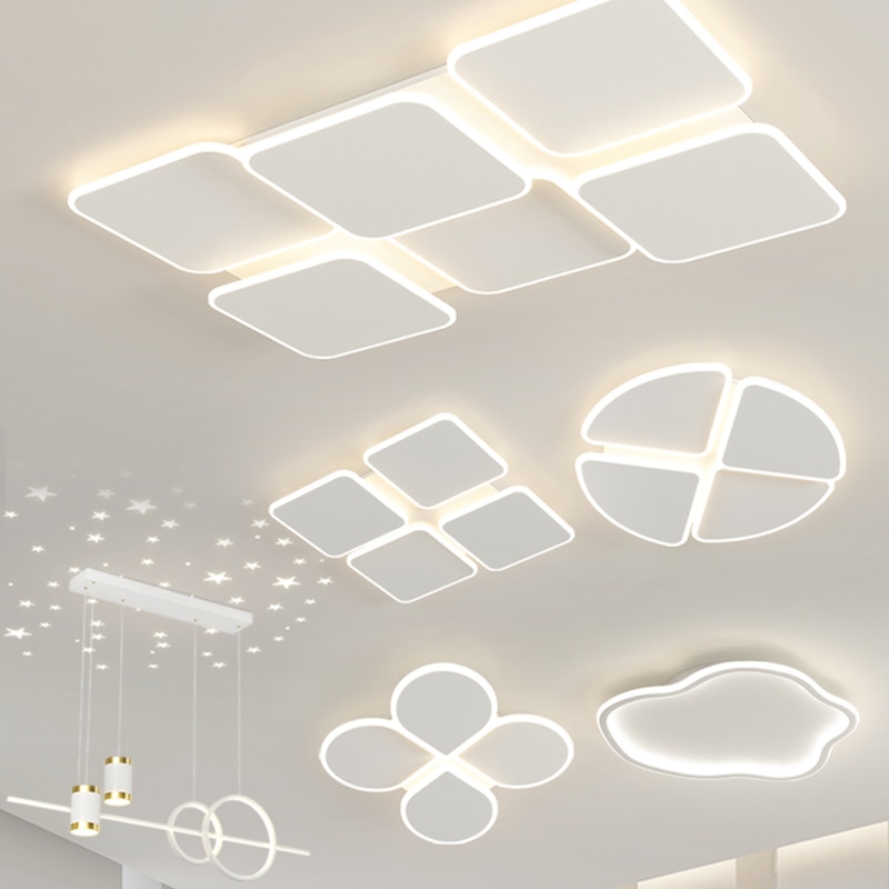 Modern minimalist square white body acrylic LED Dimming Ceiling lamp chandelier for Bedroom Living Room Dining Room