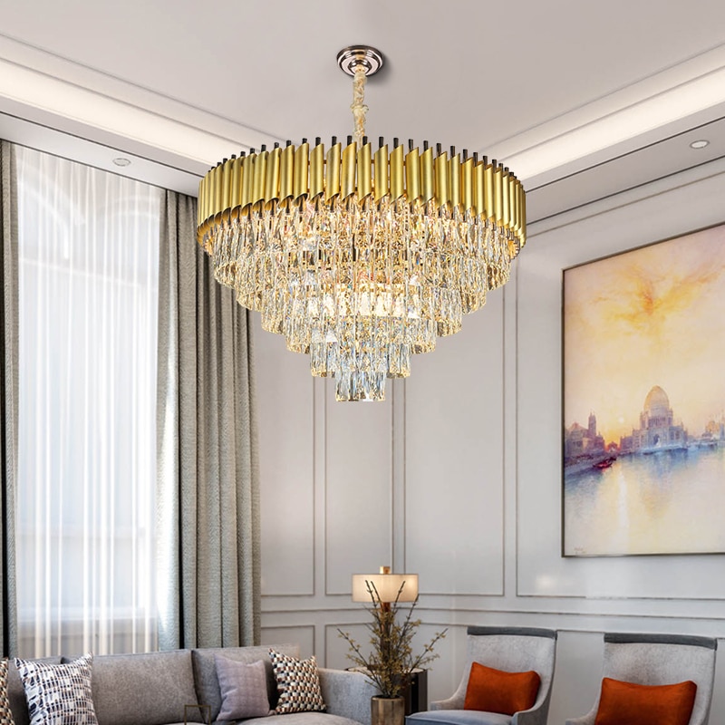 Luxury Modern Crystal Led Chandelier For Living Room Cristal Lustre Indoor Lighting Black Lights Hanging Chandeliers