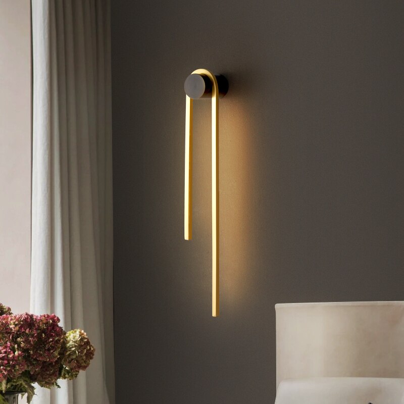 Modern Minimalist golden black LED wall lamp For bedroom bedside lamp modern hotel villa living room background wall