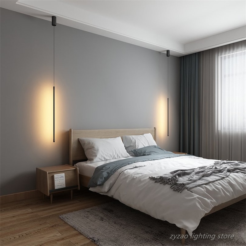 Minimalist Bedroom Bedside Pendant Light Modern Living Room TV Wall LED Pendant Lamp Geometry Line Strip 3 6